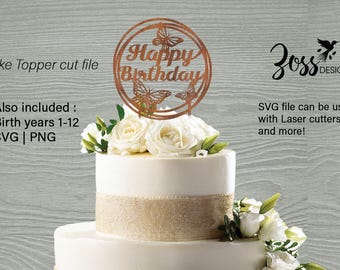 Happy Birthday Butterfly cake topper | Laser cut file | digital file only