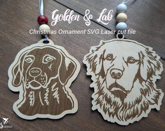 Adorno navideño en formato SVG de Golden Retriever y Labrador Retriever