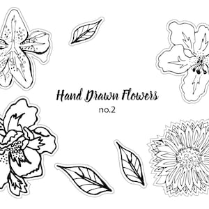Digital stamps, Digi stamps, Hand Drawn Flowers no 2. print and cut file, Print color cut file,