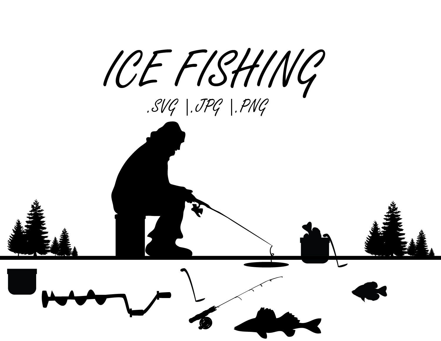 Ice Fishing Graphic files, Minnesota, .svg, .png, .jpg