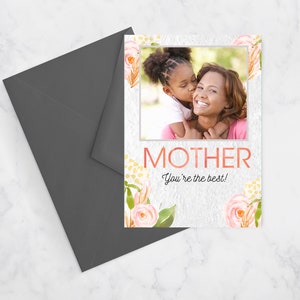 Modelo de cartão com foto do dia das mães, cartão de dia das mães, feliz dia das mães, modelos de Photoshop para fotógrafos, DOWNLOAD INSTANTÂNEO