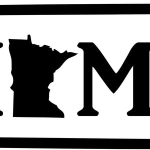 May include: Black and white silhouette of the state of Minnesota with the word "HOME" in large, bold letters. The word "Sweet" is written on a hockey stick on the left side of the image and the word "Home" is written on a hockey stick on the right side of the image.
