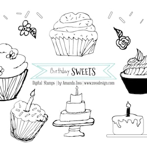 Birthday Sweets digital stamps, graphic, coloring pages,