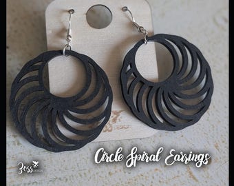 Circle Spiral Wood Laser-Cut Earrings
