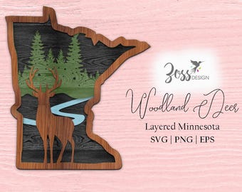 Archivo cortado con láser en capas de ciervo de Minnesota / SVG / PNG