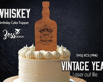 Archivo cortado con láser para diseño de adorno para tarta / Tema de cumpleaños de whisky / 50 cumpleaños