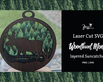 Archivo de corte SVG de atrapasol de madera en capas de alce de bosque cortado con láser