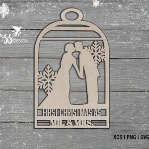 Eerste kerst zoals meneer en mevrouw Lasergesneden bestand voor kerstornament | SVG-lasergesneden bestand