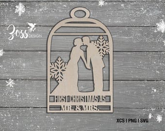 Primera Navidad como Sr. y Sra. Archivo cortado con láser para adorno navideño / Archivo cortado con láser SVG