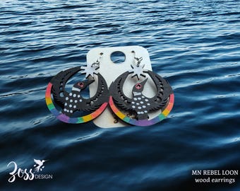 Minnesota Rebel Loon LBGTQ Painted wood earrings