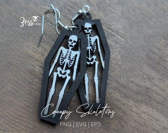 Pendientes de esqueleto en ataúd SVG / Archivo de corte láser de Halloween
