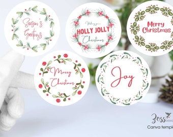 Botanical Christmas Wreath sticker Canva templates