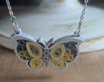 Paper quilled butterfly pendant necklace