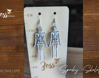 Pendientes de esqueleto SVG / Archivo de corte láser de Halloween / Diseño de pendientes colgantes espeluznantes para Glowforge y cortadores láser