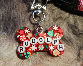 Personalized Christmas Resin Dog Tag, Custom Cat Tag, Letter bead dog tag, Dog tag Resin, Resin Pet Tag, Christmas Pet tag cute