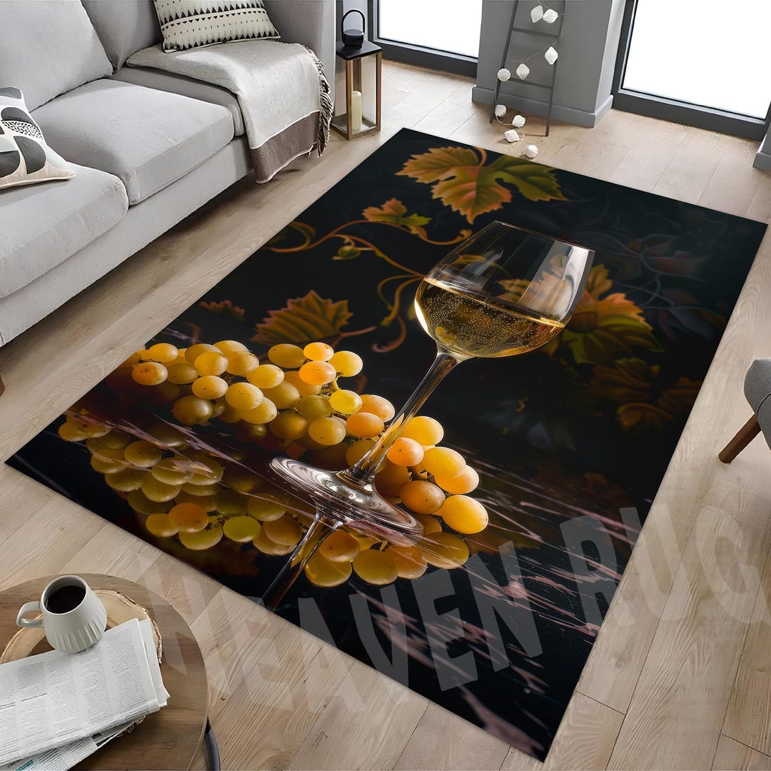 White Wine Rug, White Grape Rug, Glass White Wine Rug, Wine Kitchen Rug ...