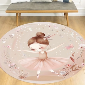 Runder Ballerina-Teppich, Blumenteppich, Ballett-Design-Teppich, runder Babyzimmerteppich, Kinderzimmer-Teppich, Blumen-Dekor-Teppich
