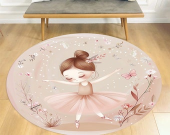 Ballerina Round Rug: Floral Ballet Playmat, Nursery Decor (24 inch)