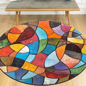 Abstract Geometric Round Rug: Colorful Modern Decor (24 inch)