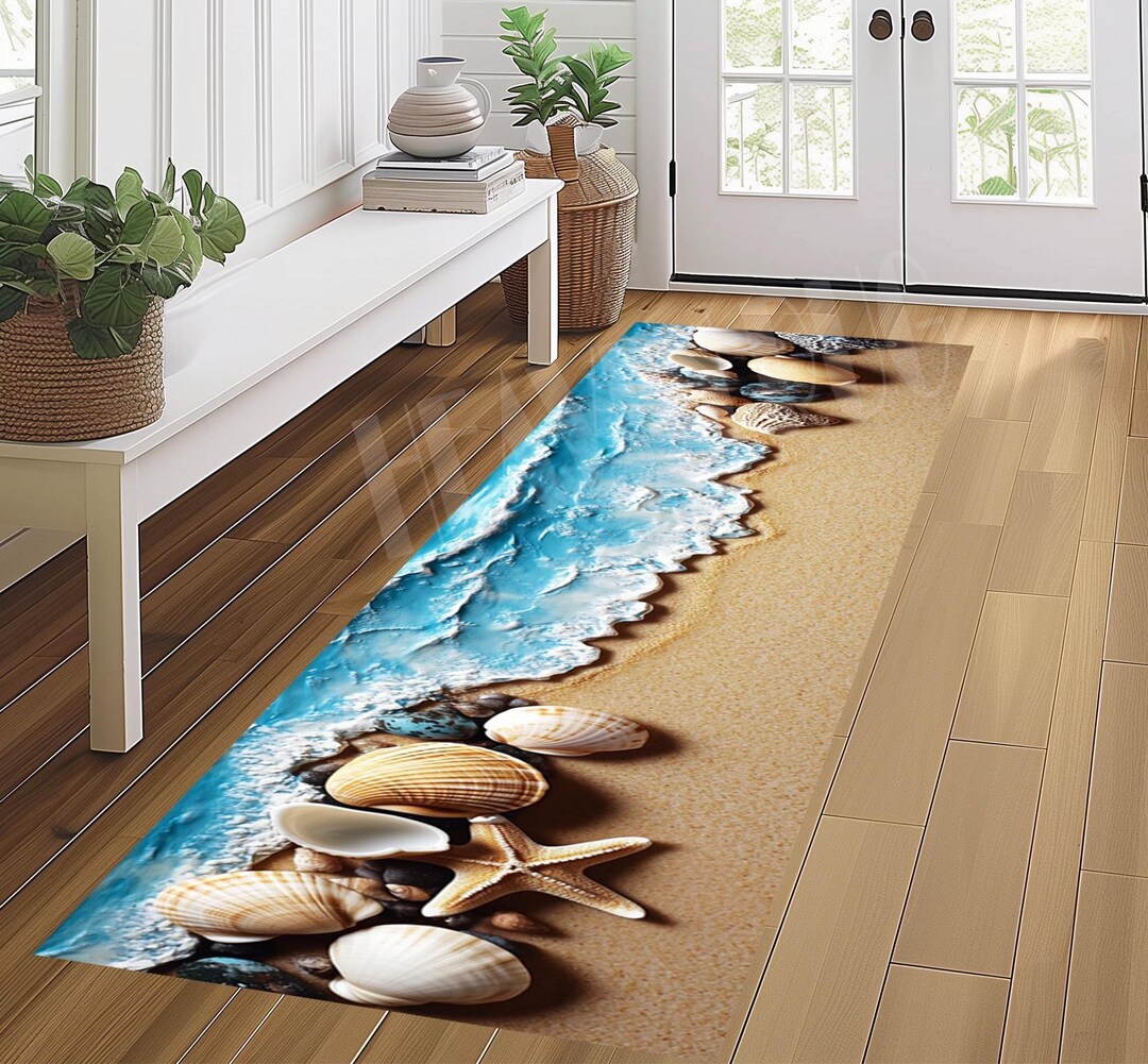Sea Shell Patern Rug Seashells Beach Rug: Nautical Coastal Decor, Summer Design - Etsy