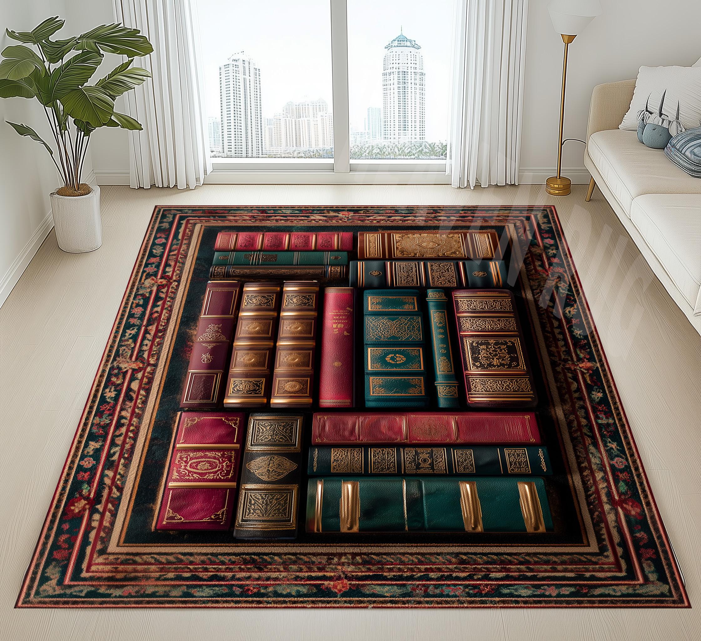 Literary Rug Antique Style Book Rug, Vintage Library Rug, Classic Literature Rug ...