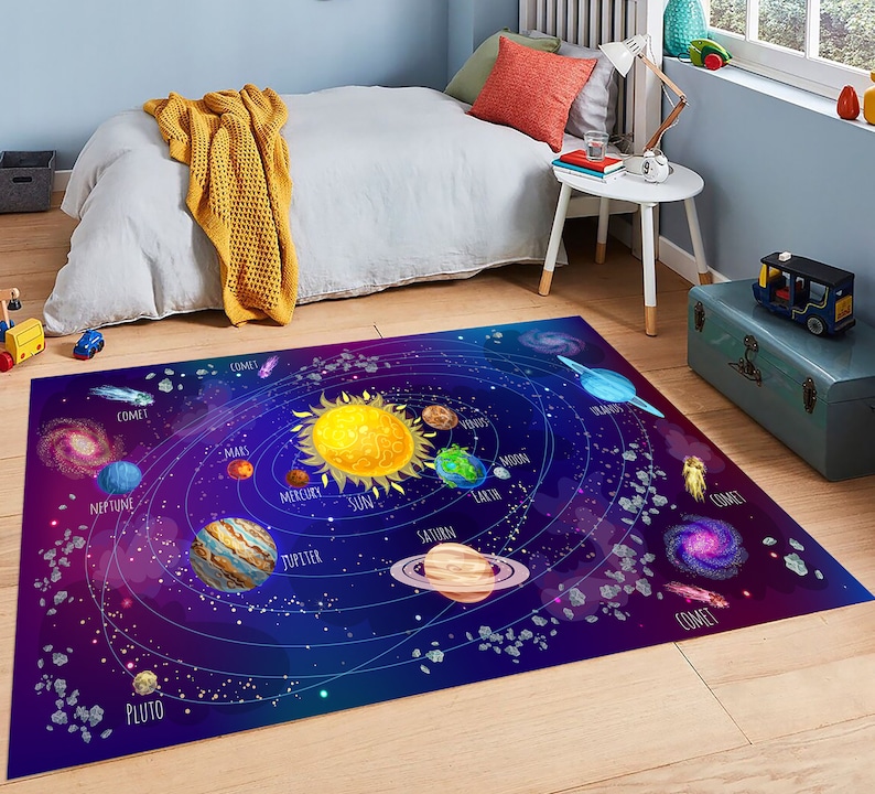 Solar System Rug Rectangle Solar System Rug: Planets Design, Kids Room Decor - Etsy