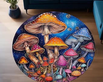 Colorful Mushroom Round Rug: Forest Home Decor (24 inch)