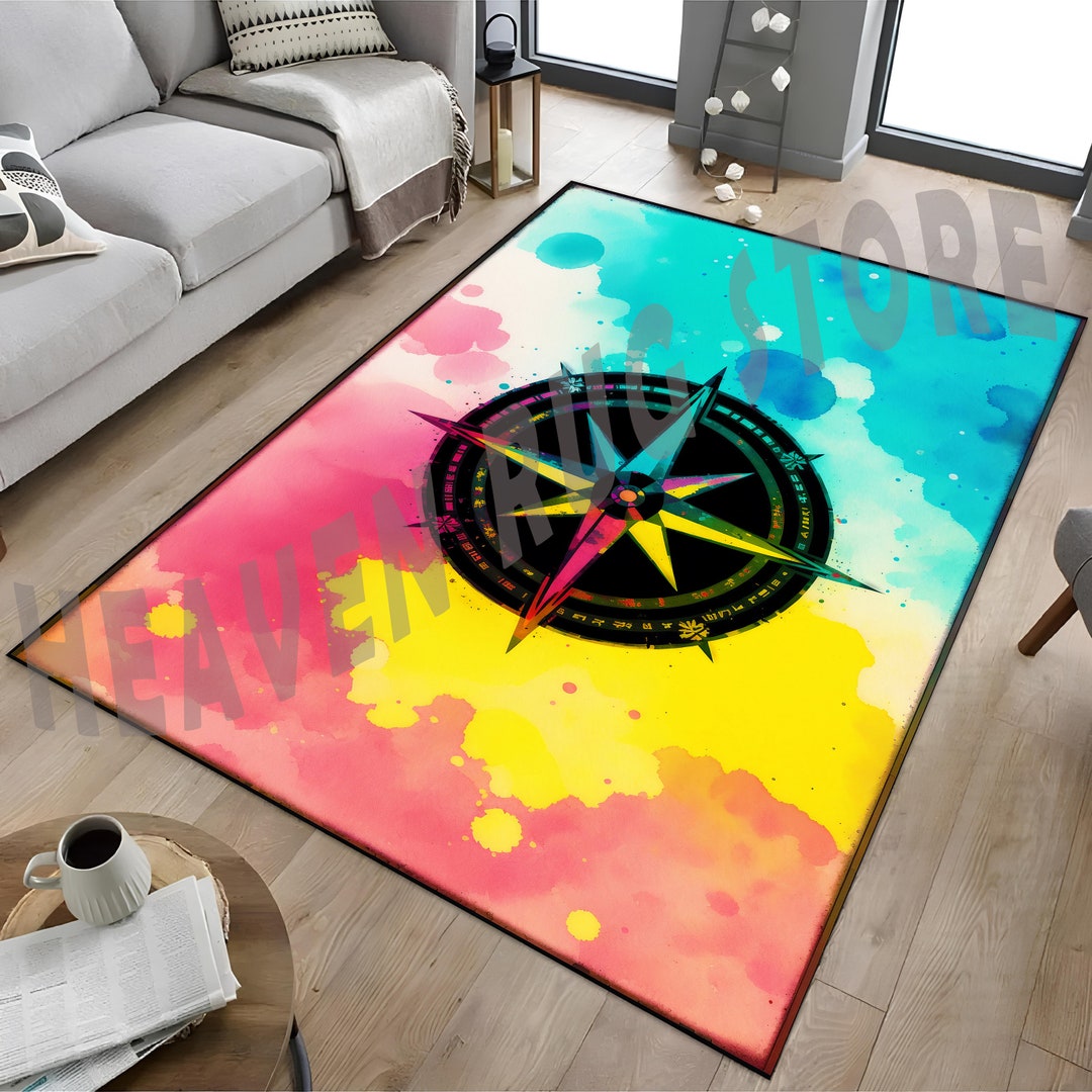 Colorful Compass Rug: Modern Art Decoration - Etsy