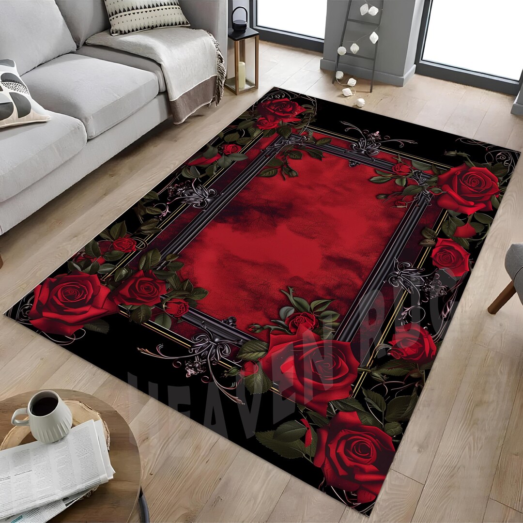 Red Rose Velvet Rug: Modern Floral Home Decor - Etsy