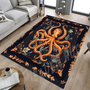 Tapis pieuvre, tapis pieuvre orange, tapis déco pieuvre, tapis monde sous-marin, tapis pieuvre, tapis de mer, tapis océan, tapis déco animaux