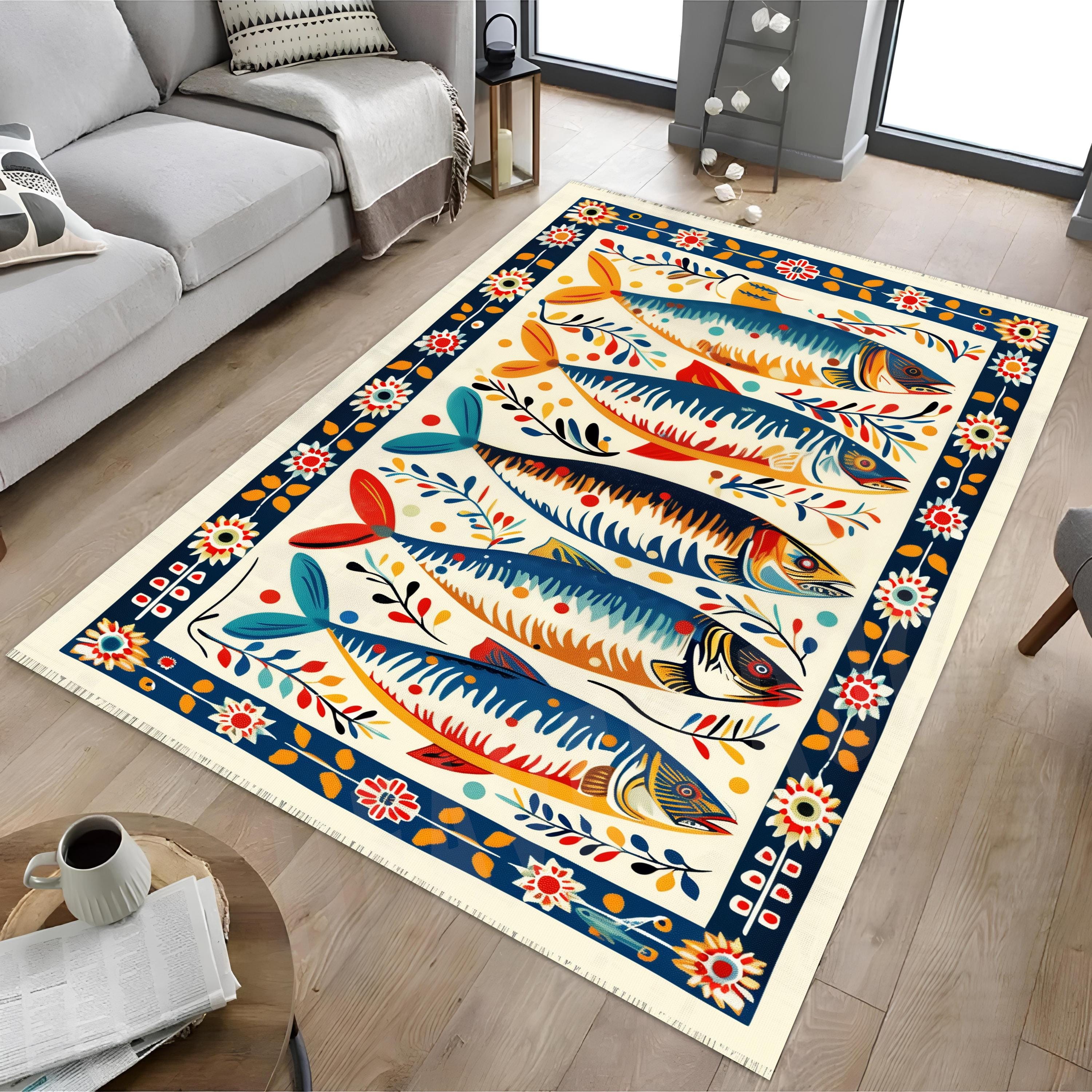 Colorful Fish Area Rug: 3D Print, Non-slip Cotton Base - Etsy