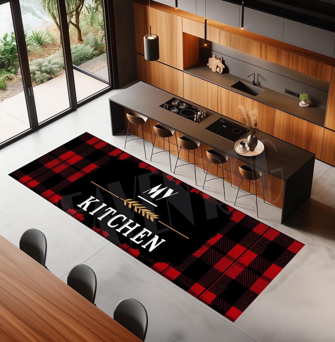 Plaid Kitchen Rug: Red and Black, Modern Design, Personalized - Etsy