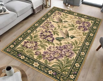 Hummingbird Area Rug, Floral Texture Rug, Botanical Pattern Rug, Bird Design Rug, Modern Floral Rug, Home Decor Rug, Floral Decor Rug