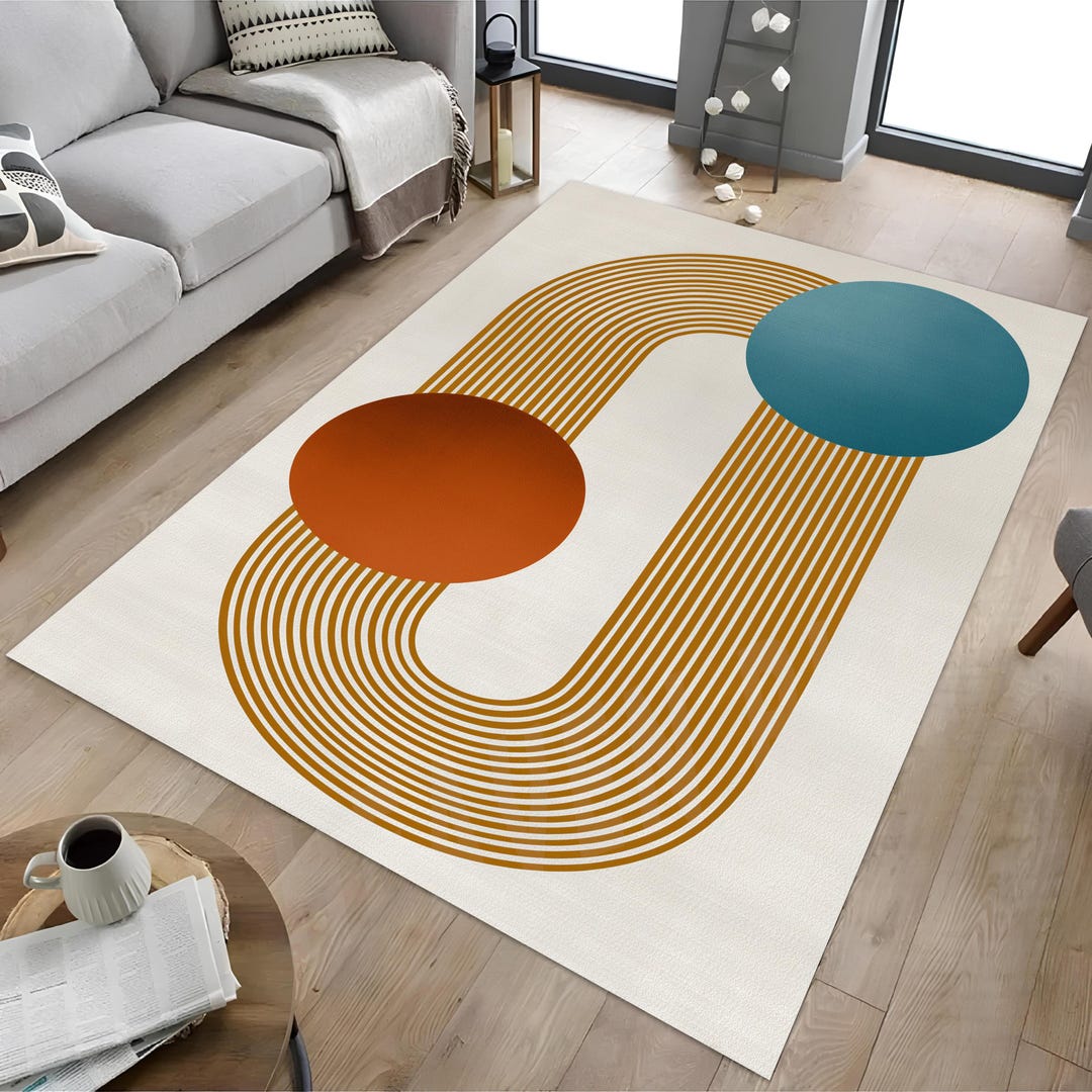 Lined Pattern Rug Abstract Geometric Line Pattern Rug, Mid Century Modern Nordic Style ...