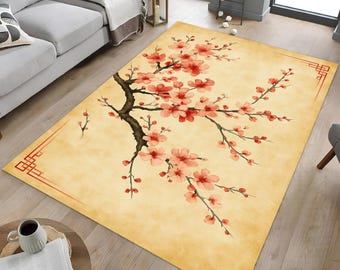 Fluwelen Sakura-vloerkleed: Japans kersenbloesemontwerp, antislip