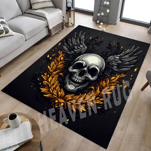 Skull Area Rug: Modern Winged Skull Design, Teen Room Decor