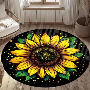 Sunflower Round Rug: Non-Slip Cotton Base, 24 inch