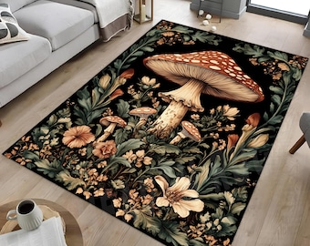 Mushroom Rug: Forest Floral Velvet Area Rug