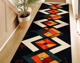 Geometric Runner Rug: Mid Century Modern Art, Kandinsky Style