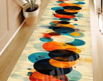 Mid Century Modern Runner Rug: Geometric Abstract Art