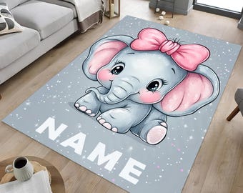 Personalized Elephant Nursery Rug, Kids Room Decor