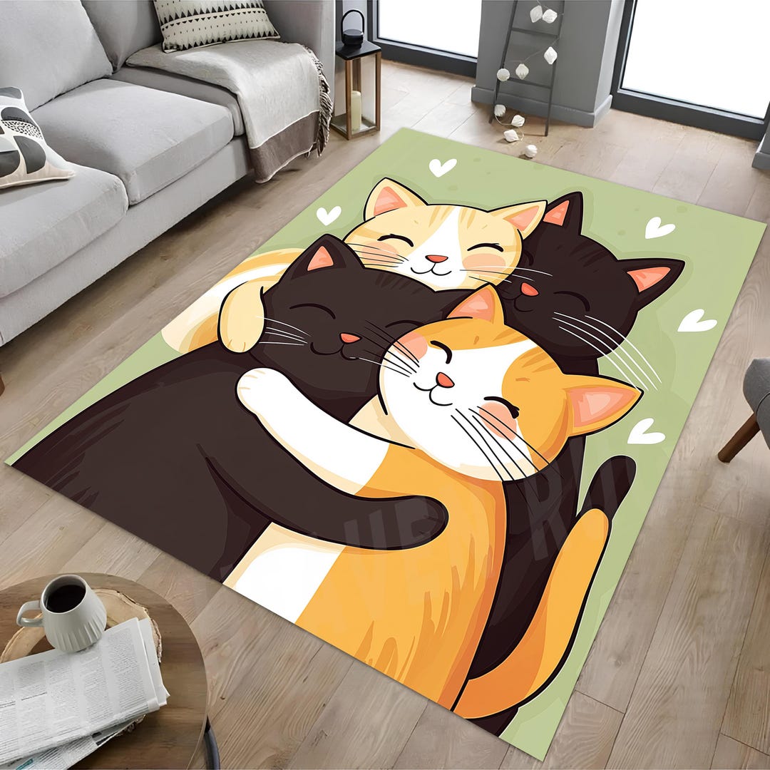 Cartoon Cats Kids Rug, Washable Velvet, Animal Design - Etsy