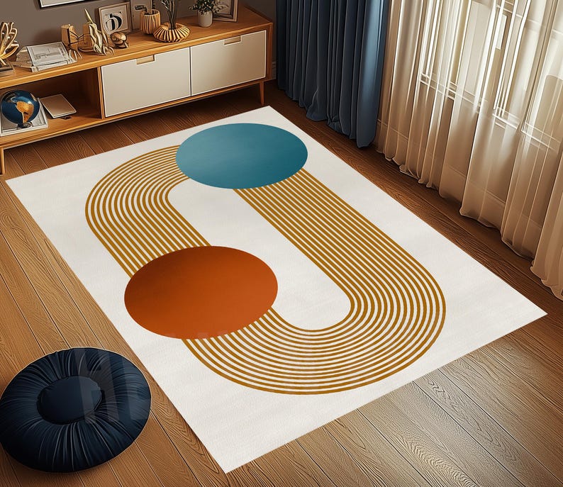 Lined Pattern Rug Abstract Geometric Line Pattern Rug, Mid Century Modern Nordic Style ...