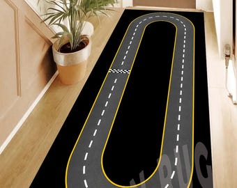Race Track Area Rug, Road Texture Rug, Racing Pattern Rug, Track Design Rug, Modern Racing Rug, Kids Home Decor Rug, Race Decoration Rug