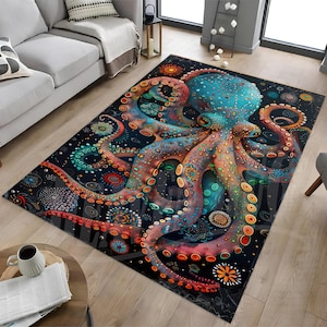 Oktopus Teppich, Oktopus Teppich, Unterwasserwelt, Bunter Mosaik Teppich, Oktopus Teppich, Meer Teppich, Ozean Teppich, Tierteppich
