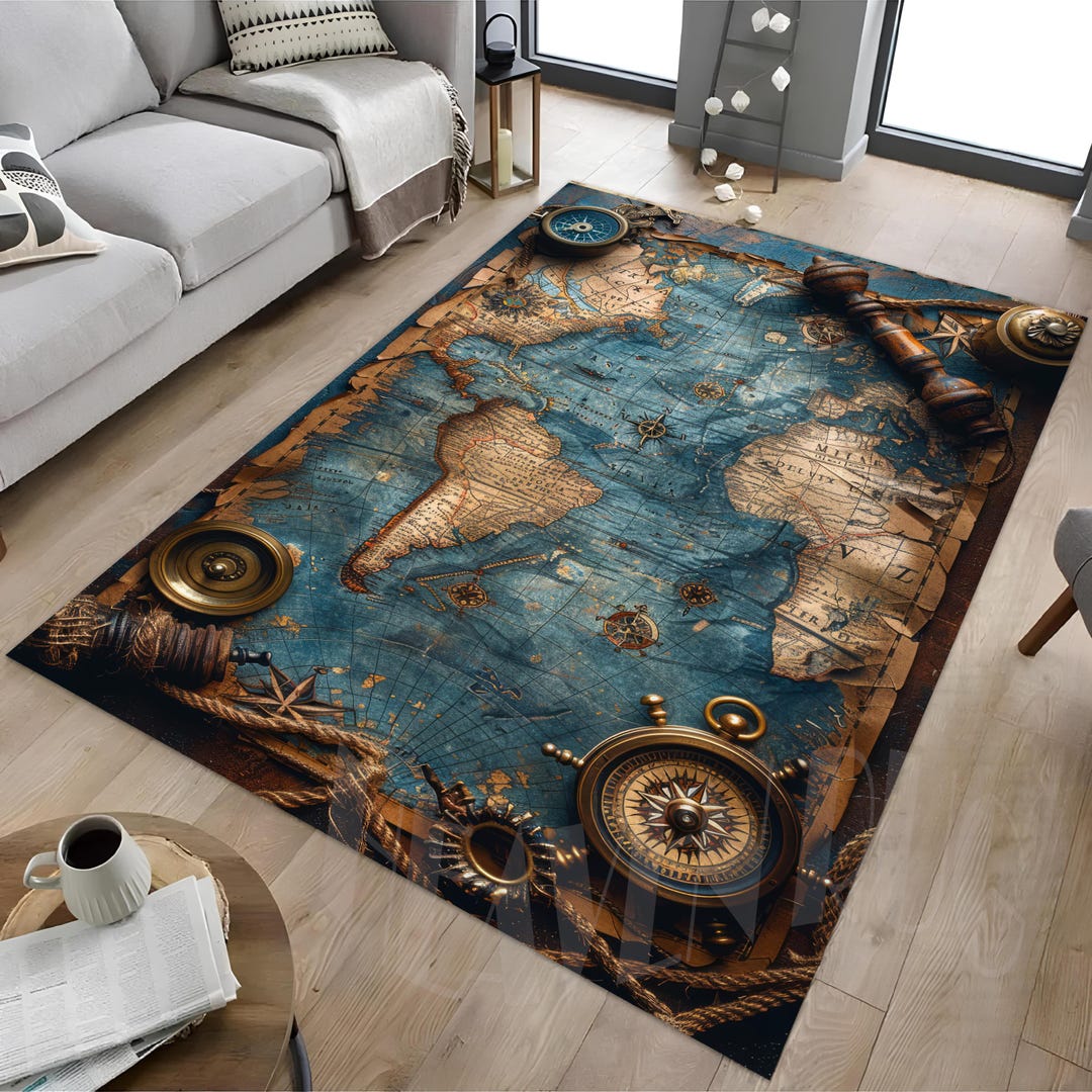 Manuscript Rug Vintage Compass Map Rug: Antique Manuscript Design - Etsy