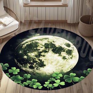 Green Clover Rug,Moon Decor Rug,Clover Round Rug,St Patricks Day,Clover Rug,Happy St Patricks Day,St Patrick&#39;s Day Rug,St Patrick&#39;s Day Gift