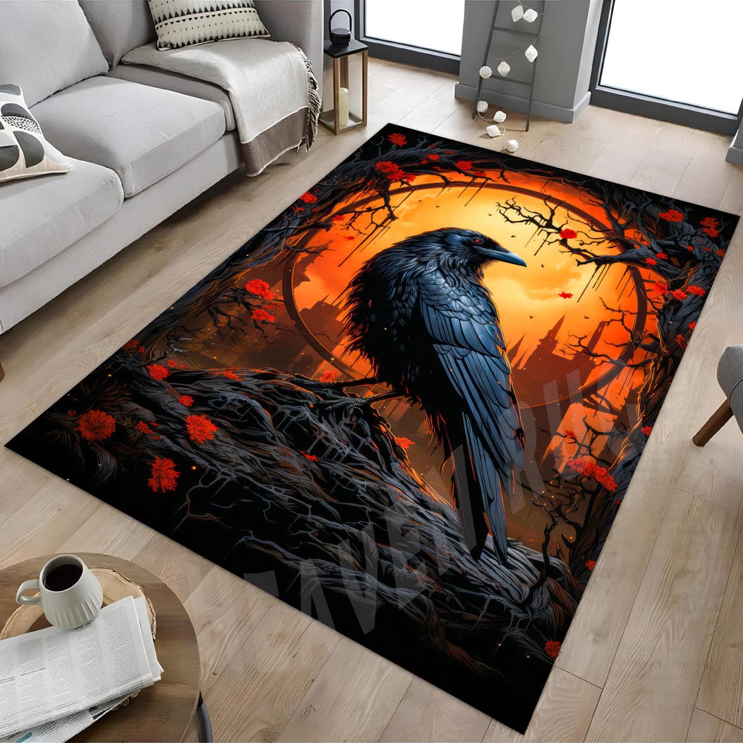 Black Crow Area Rug: Spooky Red Flower Texture Rug - Etsy