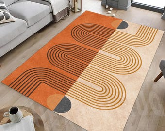 Mid Century Modern Area Rug: Simple Lines, Living Room Decor
