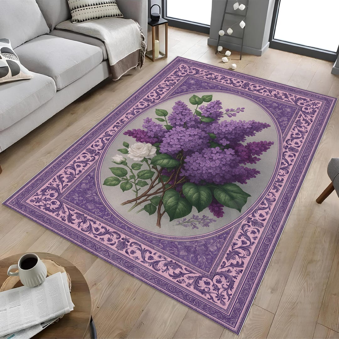 Lilac Rugs Pattern Lilac Bloom Rug, Vintage Floral Art, Purple Garden Style - Etsy